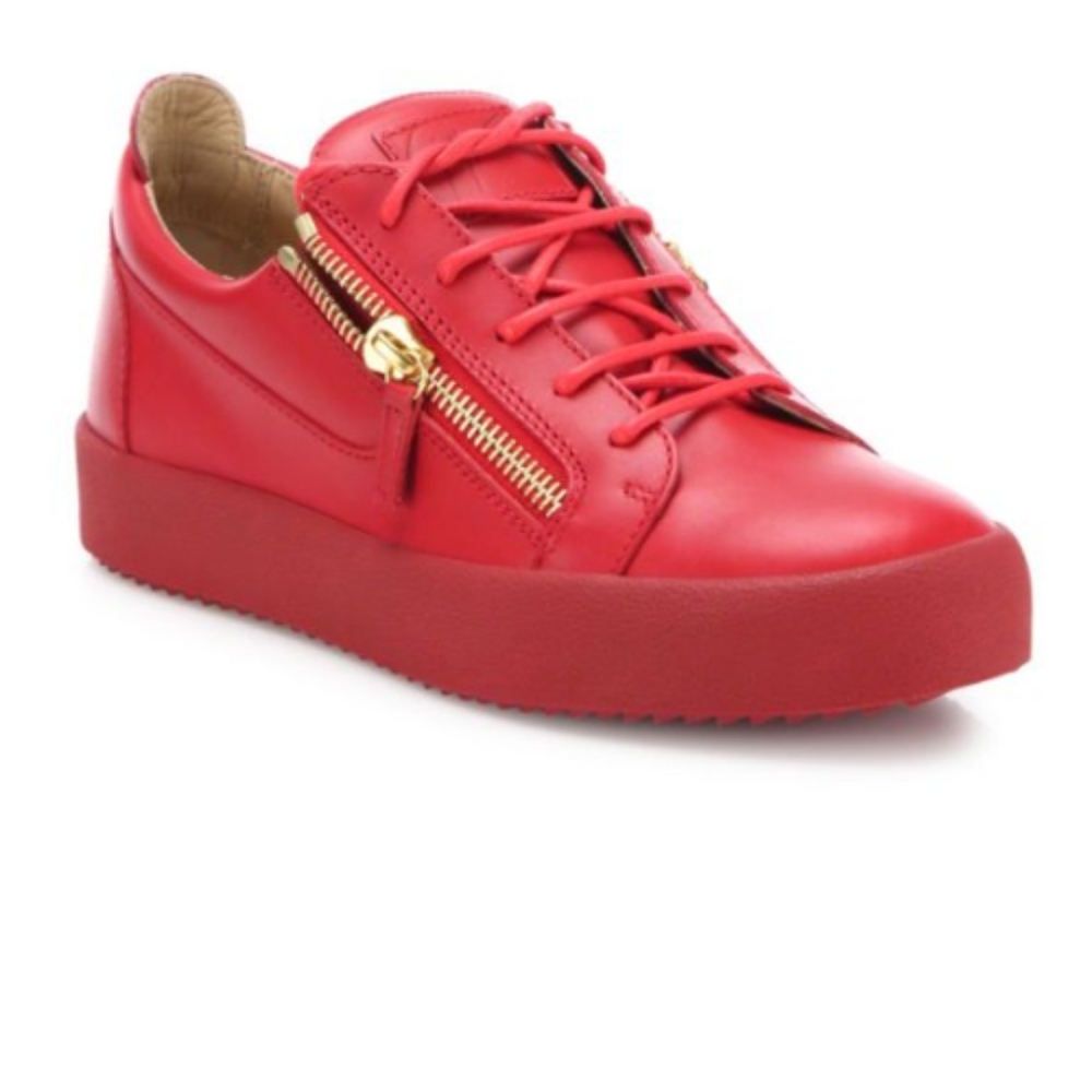 Double Zipper & Lace-Up Leather Sneakers